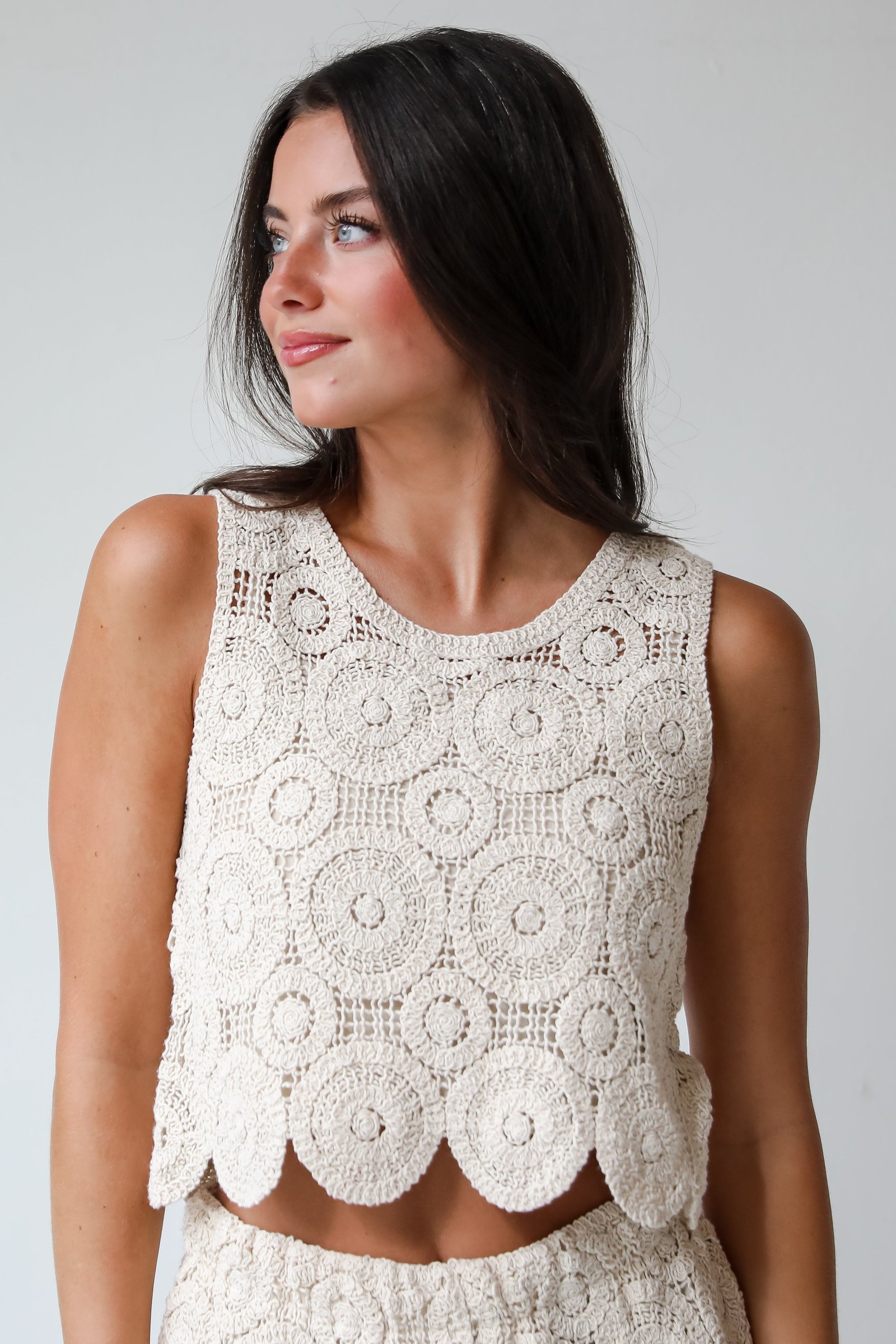 Style Update Beige Crochet Knit Tank LT16