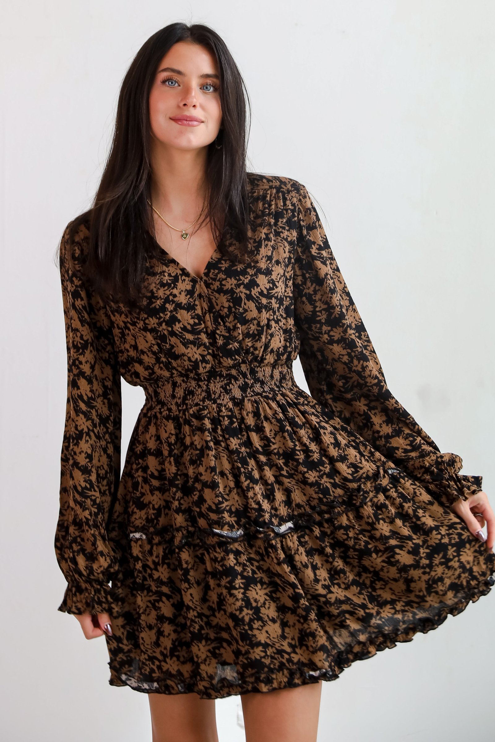 Contemporary Flirt Black Floral Mini Dress LT6