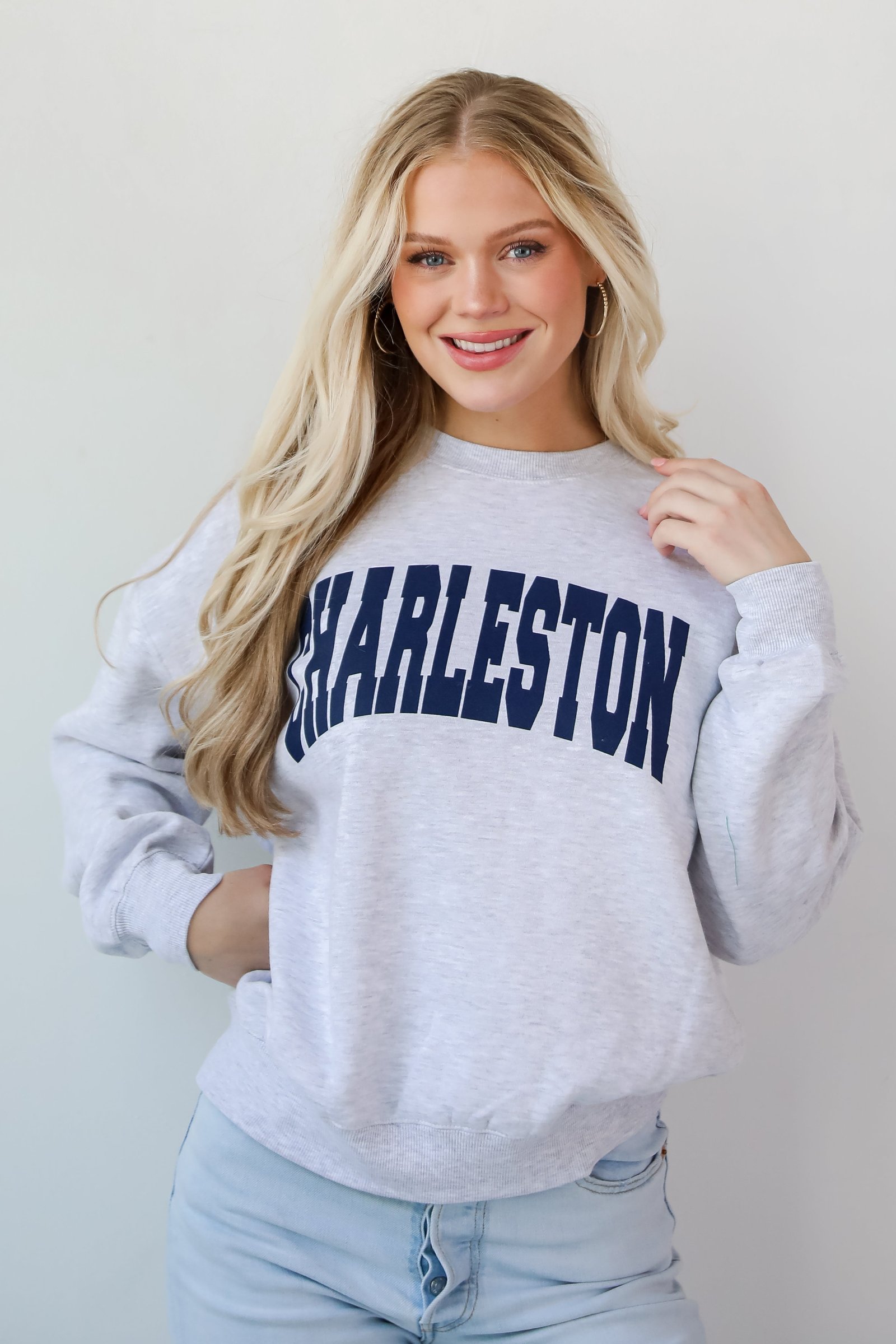 Light Heather Grey/Navy Charleston Sweatshirt LT11